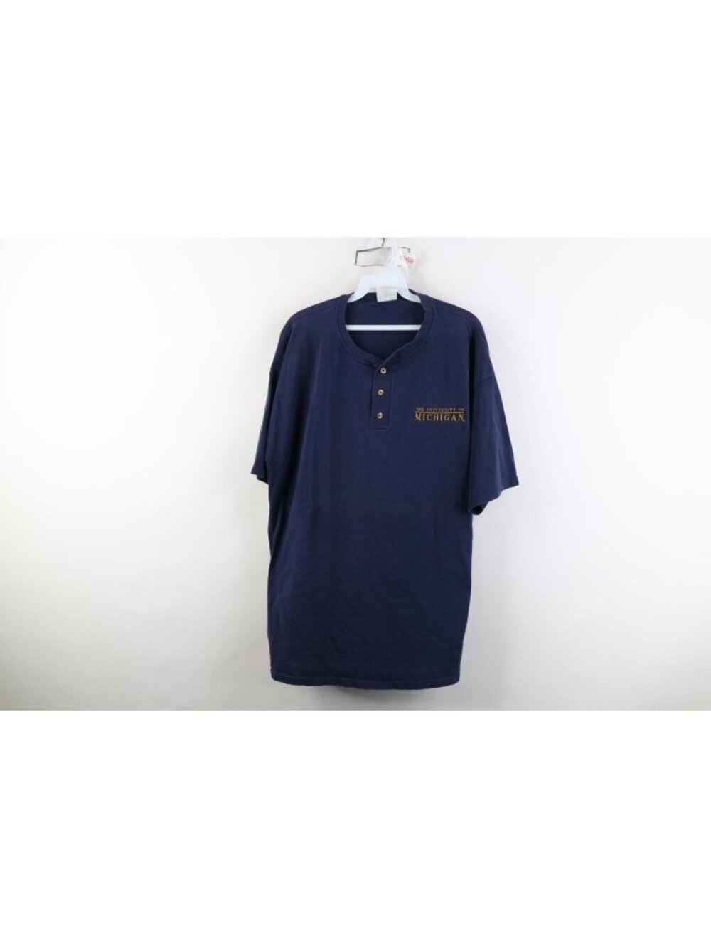 Vintage 90s Mens Large Faded The University of Michigan Henley T-Shirt Blue USA